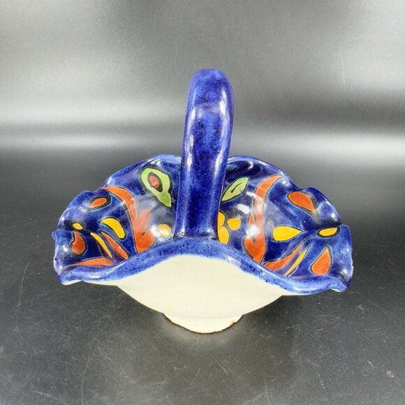 Vintage Talavera Mexico Pottery Hand Made Basket Bowl Hand Painted Signed Bottom - Picture 11 of 16